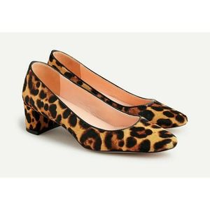 J. Crew Kate Pumps in Leopard Calf Hair Block Heel